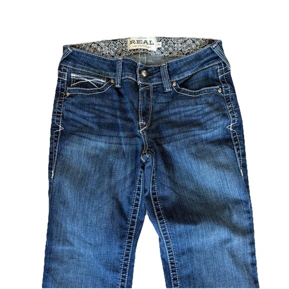 ARIAT REAL Denim Mid Rise Straight SZ 29 Regular Raw Hem Ocean Icon Womens - Picture 4 of 12